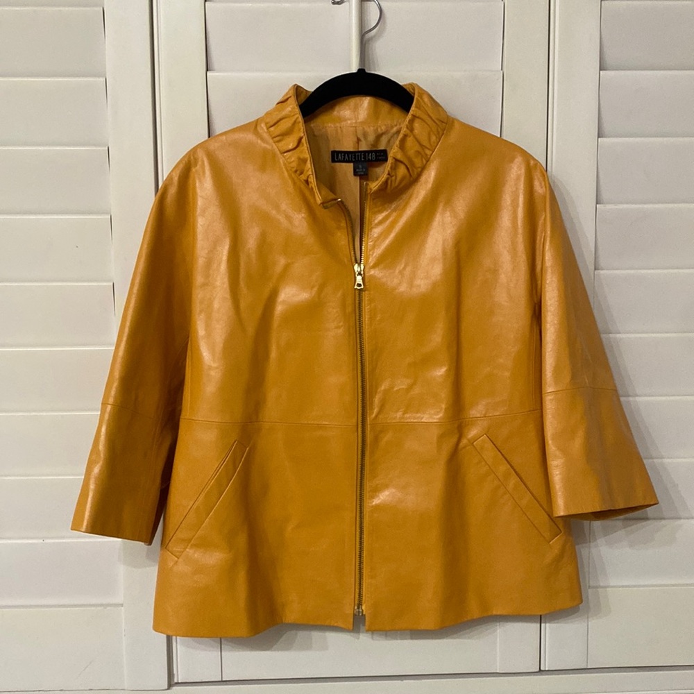 LAFAYETTE 148 NY yellow leather jacket. Size 6.